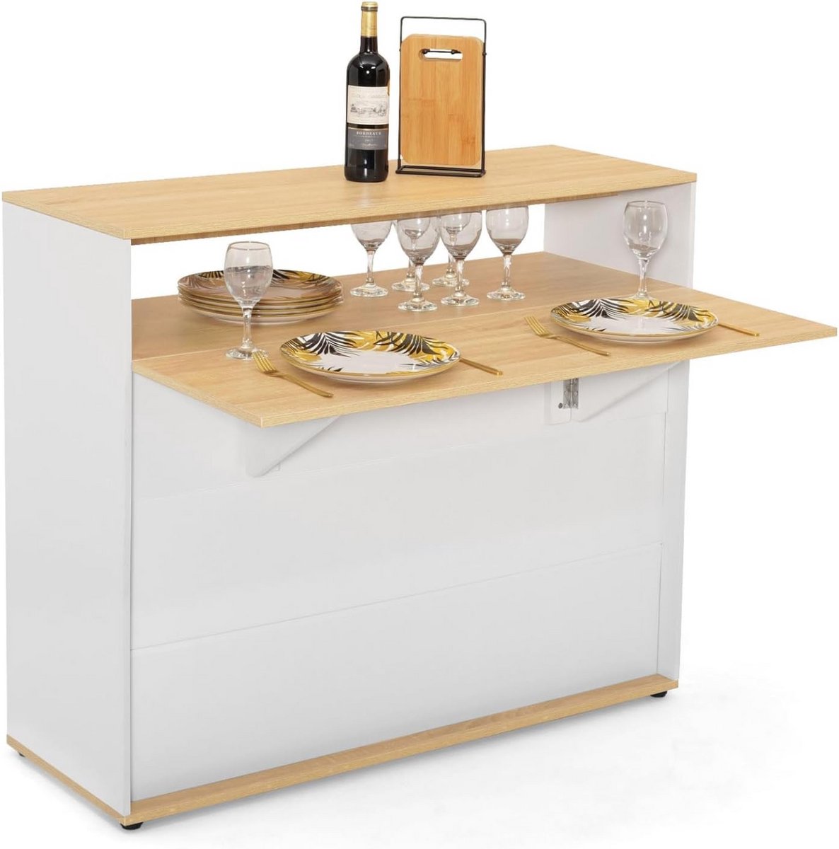 Uittrekbare Barkast in Eettafel voor 2 Personen met Inklapbaar Werkblad - Modern Design