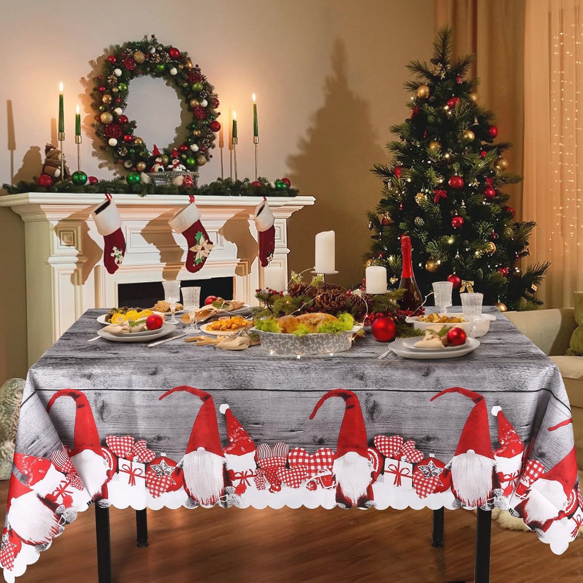 Rechthoekig Kersttafelkleed 180 x 150 cm - Wasbaar Tafelloper voor Eetkamer en Woonkamer