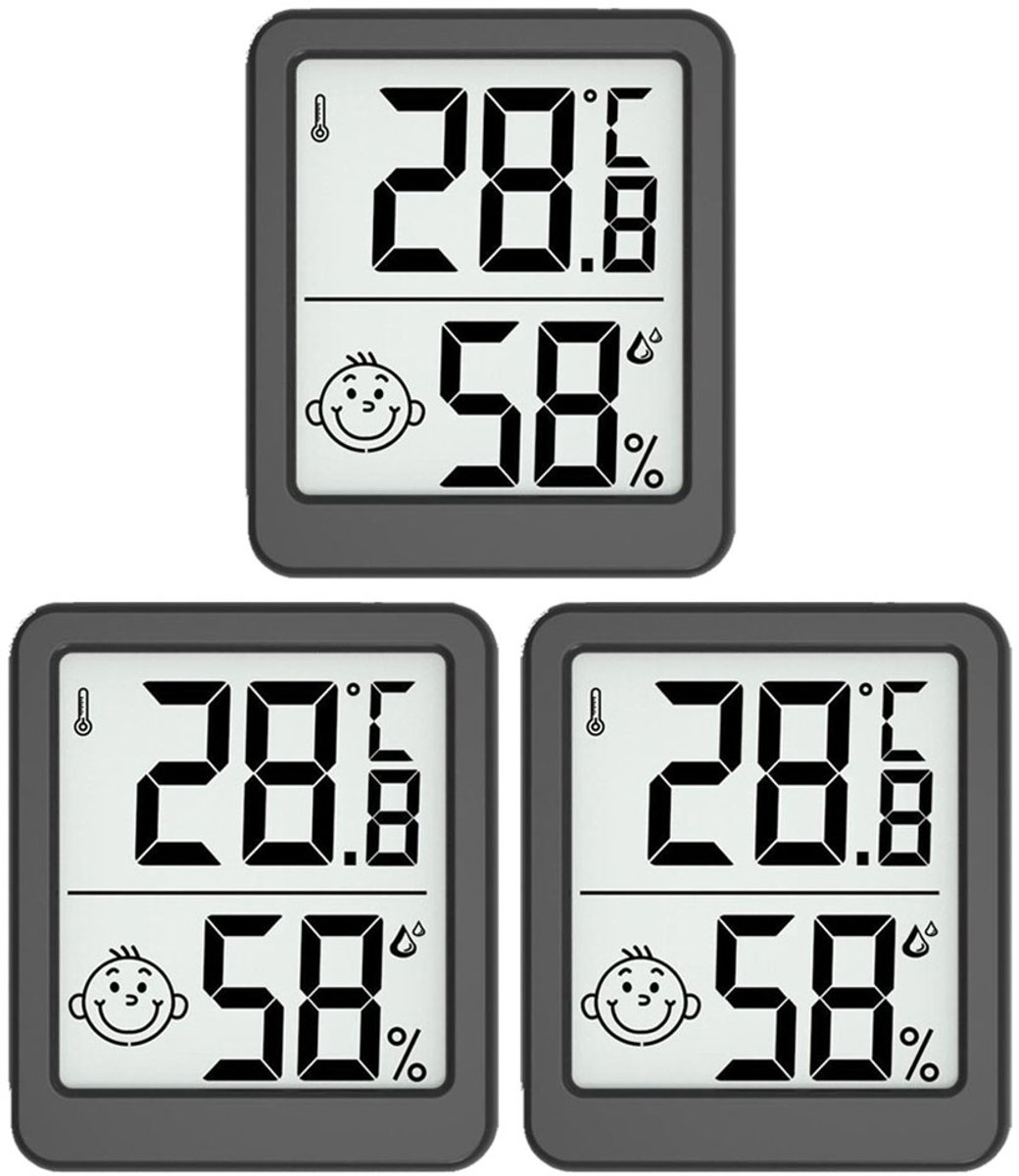 3x Mini Lcd-Thermometer - Groot Formaat - Digitaal Lcd - Thermometer Hygrometer - Elektronische Temperatuur-Vochtigheidsmeter Voor Binnenruimtes Sensormeter Weerstation - - zwart