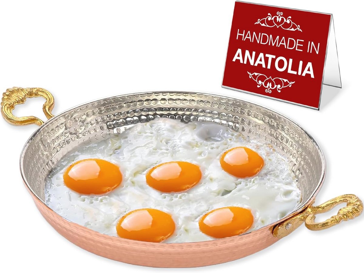 Handgemaakte grote koekenpan van koper met dubbele handgrepen voor omelet - 22 cm