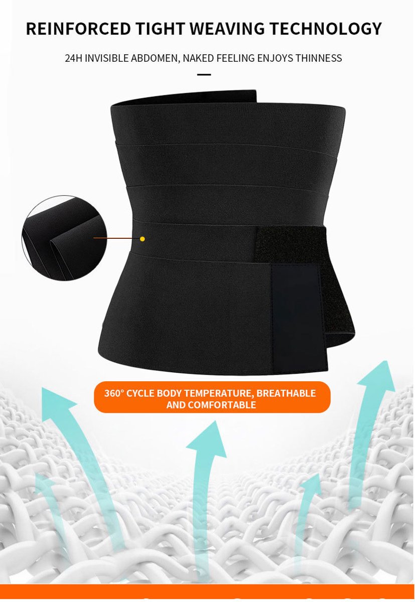 Verstelbaar, opwikkelbaar, trimmer body lift buikgordel, taille trainer, lange bondage riem, gordel gordel, zwarte upgrade model, 3 meter