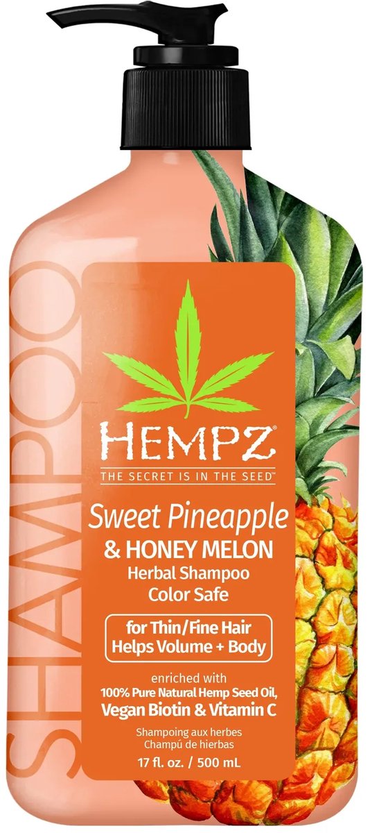 Hempz Sweet Pineapple & Honey Melon Herbal Shampoo with Vegan Biotin & Vitamin C for Thin/Fine Hair 500ml