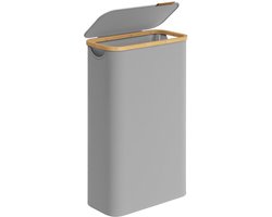 Slanke wasmand, vuilewasmand, wasverzamelaar met deksel, handvat en afneembare mesh voering. Inhoud tot 65 liter. Opvouwbaar ontwerp bespaart ruimte wanneer niet in gebruik. Modern en minimalistisch stijlvol ontwerp. 42 x 22,5 x 70,5 cm, grijs.