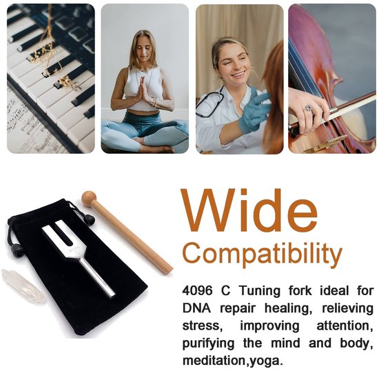 4096 Hz stemvork, kristallen stemvork voor genezing, stemvork van hoge kwaliteit met houten hamer en zachte opbergtas, helende geluidsvibratietherapie-instrumenten van SOUNDSOUL — afbeelding 3