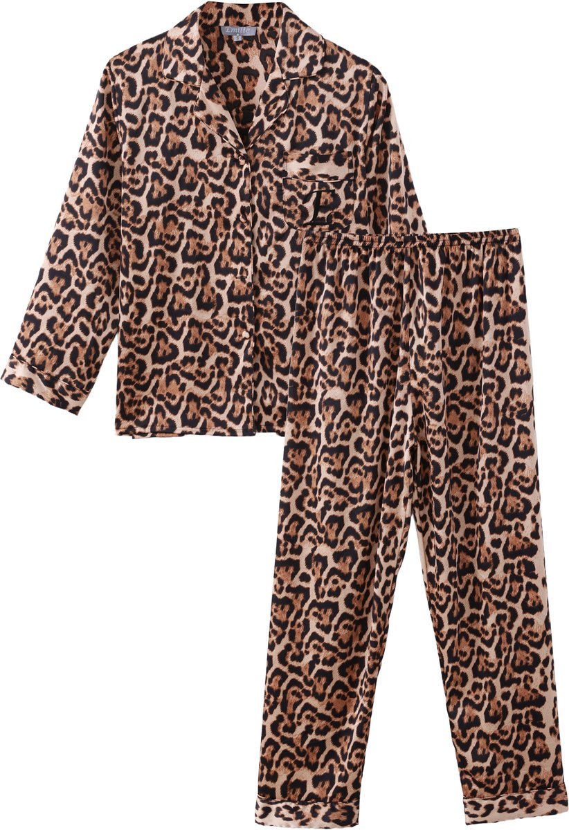 Emilie collection - pyjama - pyjamaset lang - panterprint - Satijn - S