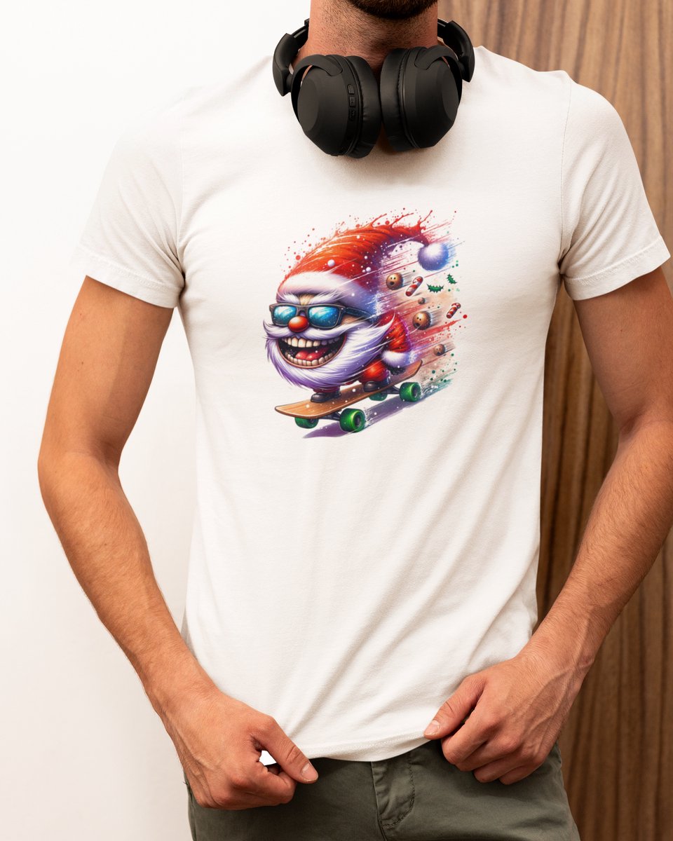 Skater Santa Santa - Kerst T-shirt Wit - Grappig T-shirt - Maat L - Kerst Cadeau Mannen - Limited Edition