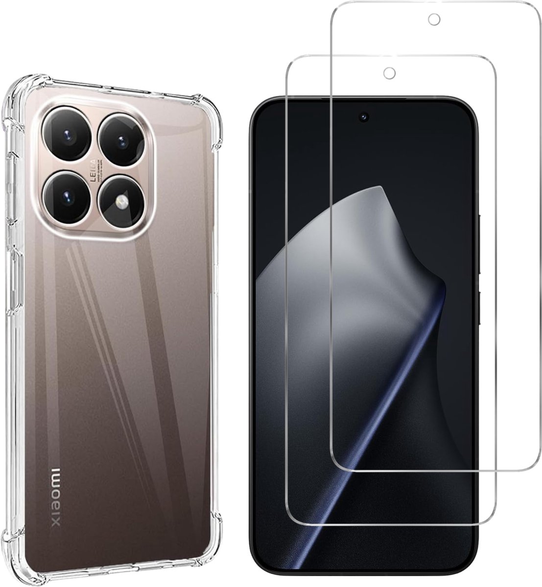 Hoesje geschikt voor Xiaomi 15T backcover Shockproof siliconen Transparant en 2 stuks Screenprotector Gehard Glas