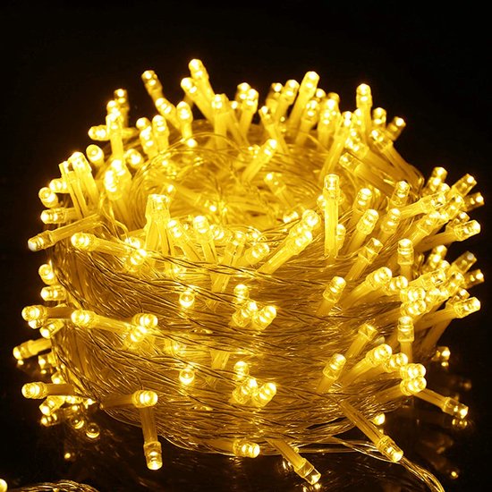 Foto: Mupoo lichtsnoer buiten en binnen ip44 50m 500leds geel licht fairy light 8 modes kerstverlichting voor muur raam terras