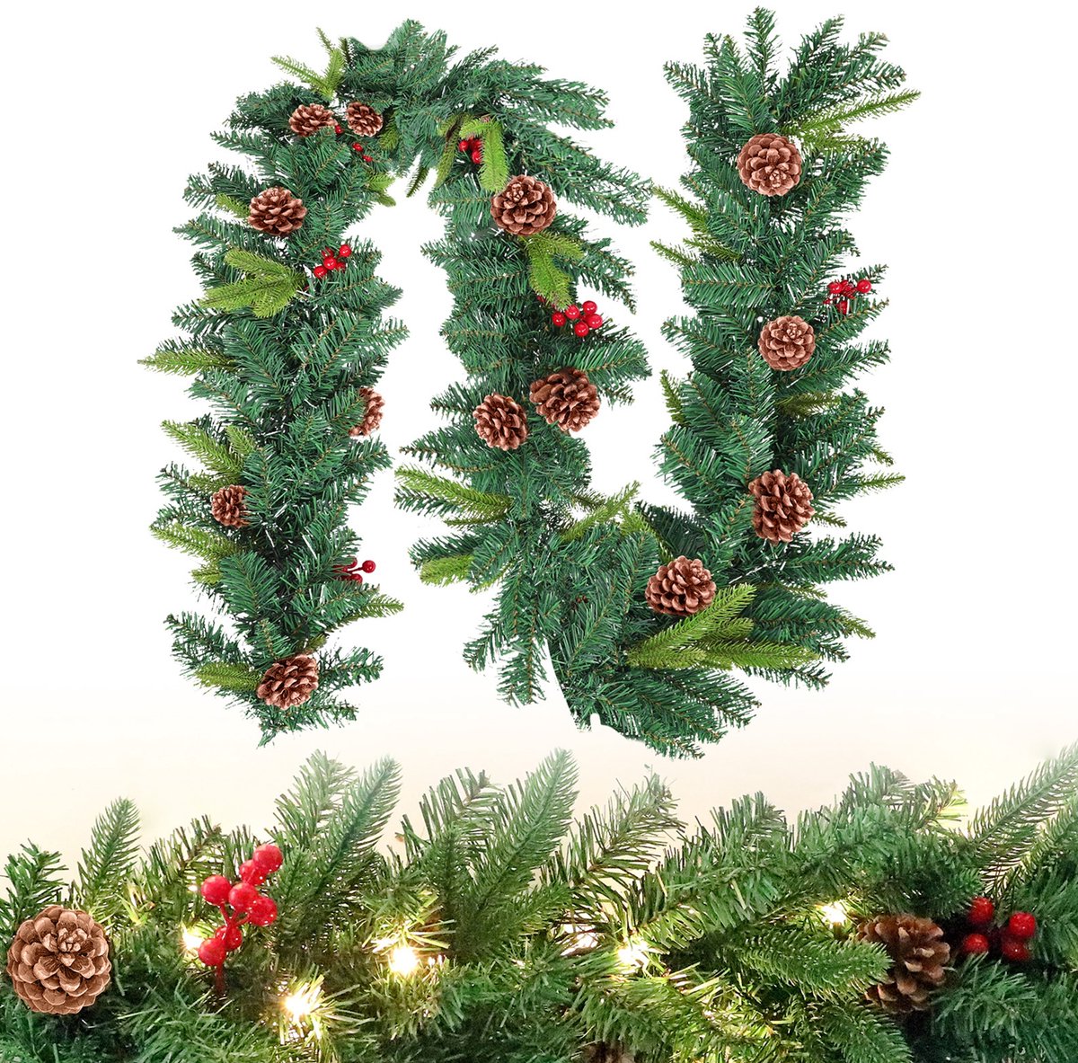 800cm Kerstkrans, Kerstmis, deurkrans, puntige witte stippenkrans, sparrenkrans, kerstslinger, deurkrans, binnen en buiten
