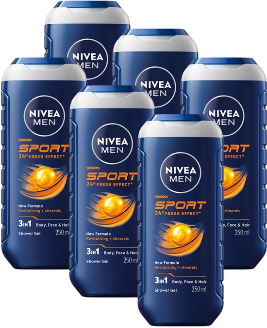 Nivea - Gel douche - 3 en 1 pour homme - Sport - 6 x 250 ML - Pack économique