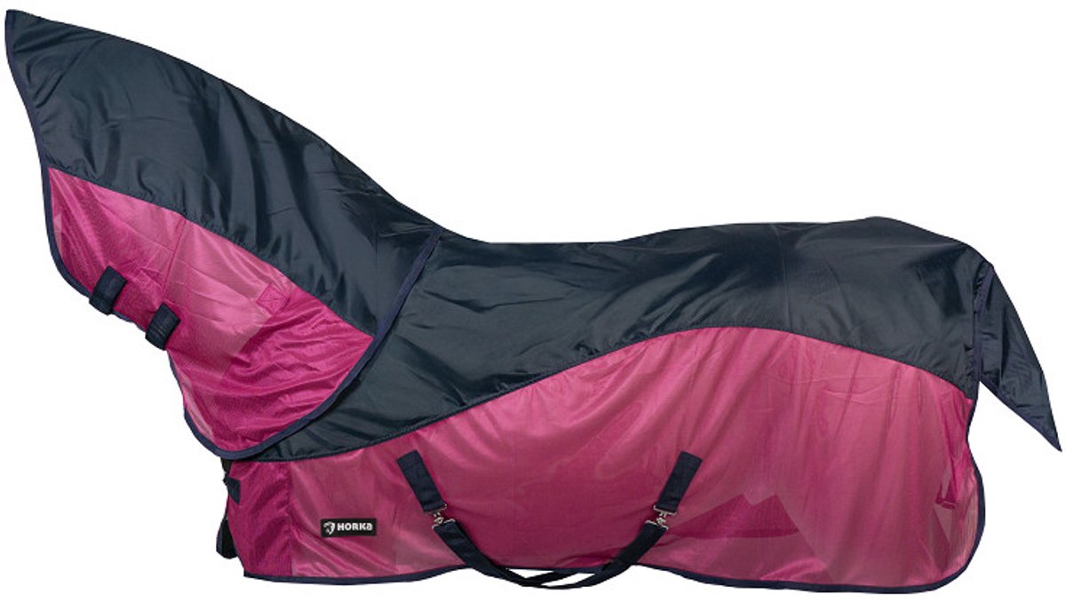 Horka - Combi Regen & Vliegendeken - Afneembare Hals - Navy Magenta - Maat 185