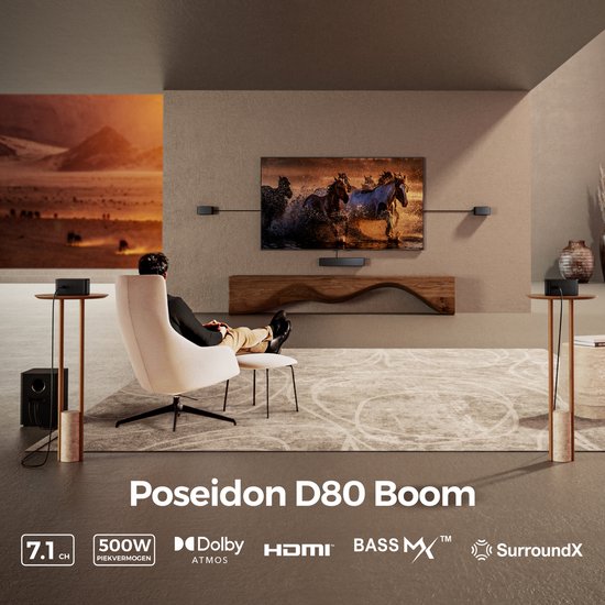 ULTIMEA Poseidon D80 - Soundbar met 7.1-kanaals Dolby Atmos, 6.5" Draadloze Subwoofer, 460W Soundbar voor tv - Zwart van Ultimea — afbeelding 2