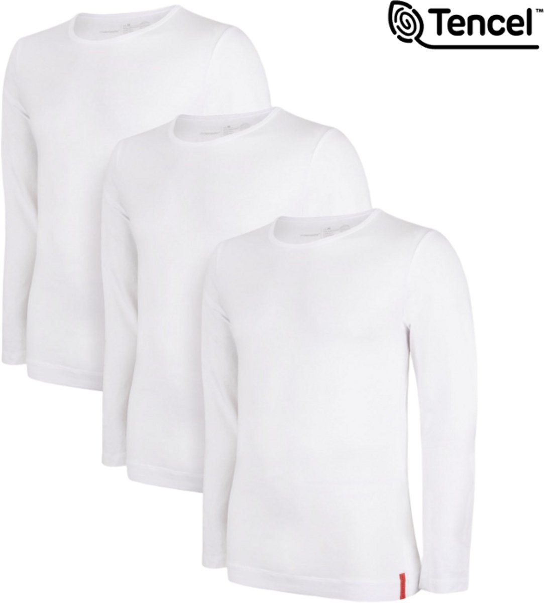 Undiemeister T Shirt Heren - Lange Mouwen - 3-Pack - Chalk White (Wit) - Mellowood Tencel - Ademend en Temperatuurregulatie - Slim Fit T-shirt - Ronde Hals - Maat XL