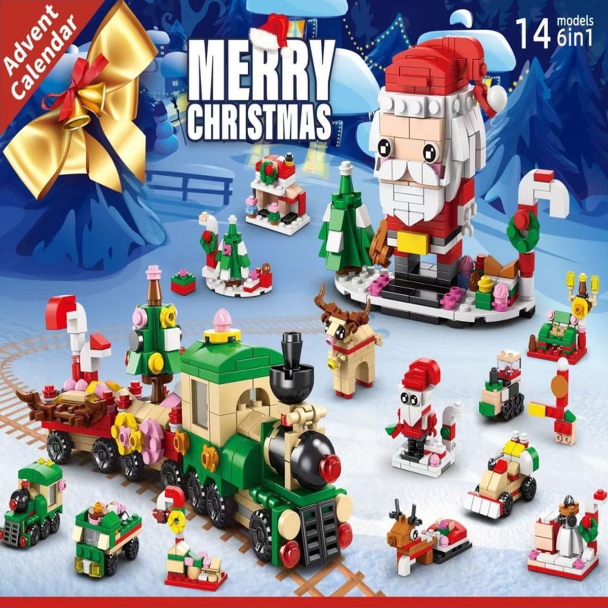 Adventskalender 2026 met Bouwstenen - 12 Dagen Kerst Aftelkalender - 6-in-1 Bouwset met Kerstman & Stoomlocomotief - Kerstcadeau voor Kinderen – foto 2