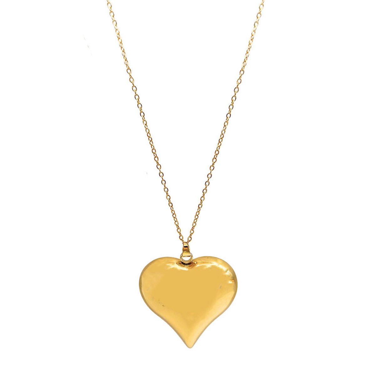 LOUIZ Lange ketting met chubby hart XL - Tiener cadeau meisje - ketting met hanger - Lange ketting van rvs - Roestvrij staal, nikkelvrij, hypoallergeen
