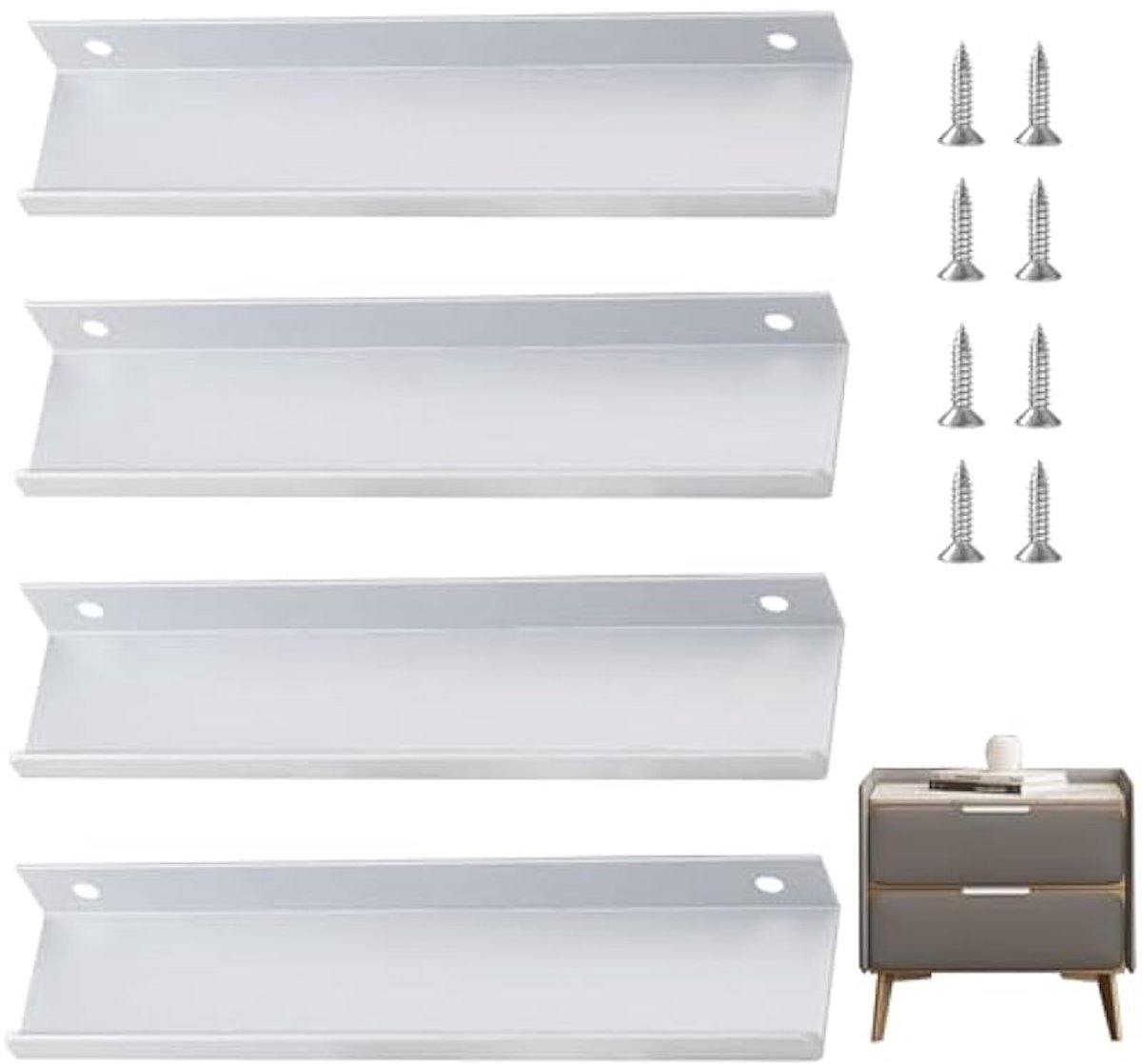 Een set van 4 moderne, verborgen aluminium deurklinken, geschikt voor kledingkasten, laden
