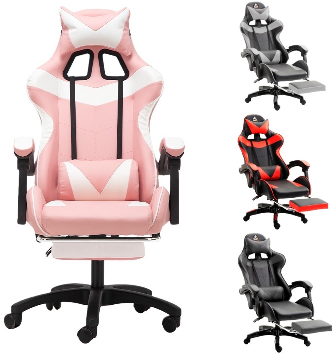 GOTAGEE Ergonomische Gamingstoel Met Lendensteun Wit-Roze - GOTAGEE - €69,99