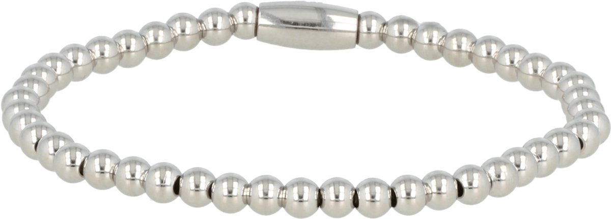 My Bendel - Elastische Zilverkleurige Damesarmband 4mm - Zilverkleurige Damesarmband met 4mm Stainless Steel Kralen - met Luxe Cadeauverpakking | Sieraden Voor Dames | Maat L