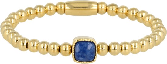 Bracelet à breloques élastique avec pierre précieuse Aventurine Blue - Bracelet en or avec pierre précieuse Aventurine Blue - Avec coffret cadeau de luxe