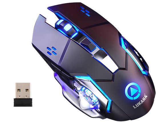 Lukana - Draadloze Gaming Muis - Oplaadbaar - Ergonomisch - Links & Rechtshandig - 1600 DPI - Zwart