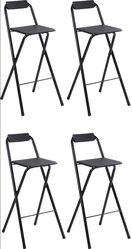 Tabouret de bar pliant Alora - par 4 - tabourets de bar avec dossier - ensemble de 4 tabourets de bar - pliable - noir - outdoor - chaise de bar - chaise pliante - pliable - avec repose-pieds - camping - tabouret de bar extérieur