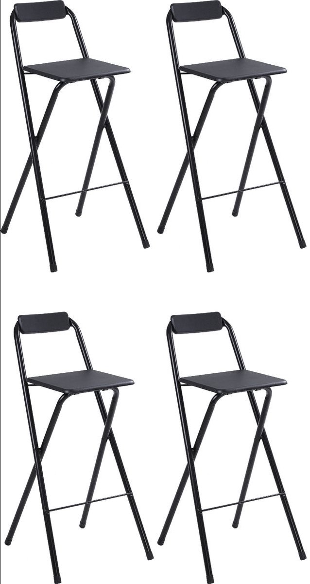 Alora inklapbare barkruk - per 4 - barkrukken met rugleuning - Opvouwbare barkrukken set van 4 - opklapbaar - zwart - outdoor - barstoel - klapstoel - inklapbaar - met voetsteun - camping - barkruk buiten
