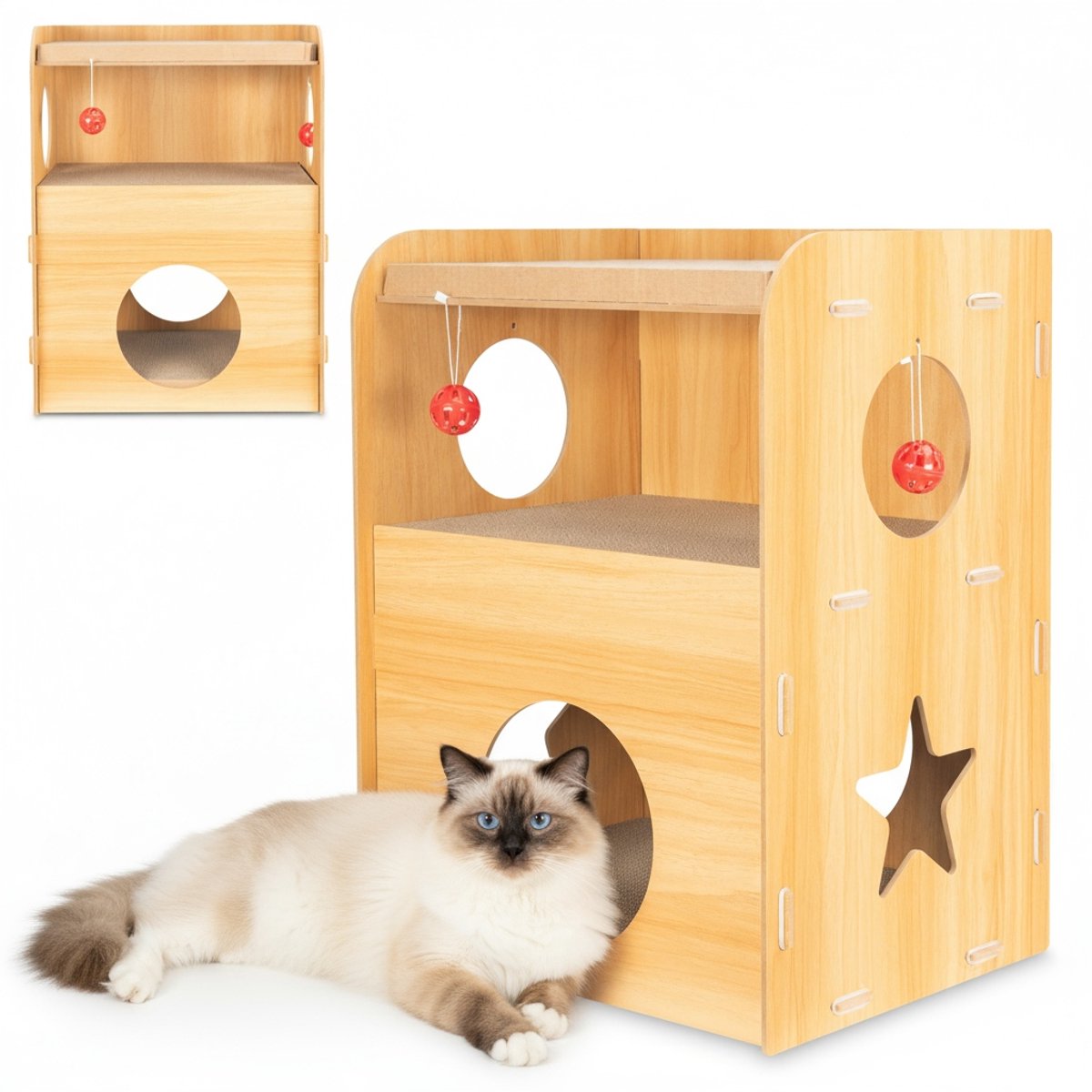 COIL krabton, kattenhol, kattenkrabpaal, kattenmand, kattenligstoel, krabbeneter, Milieuvriendelijk bed, krabkarton, MDF, Hoogte: 55 cm