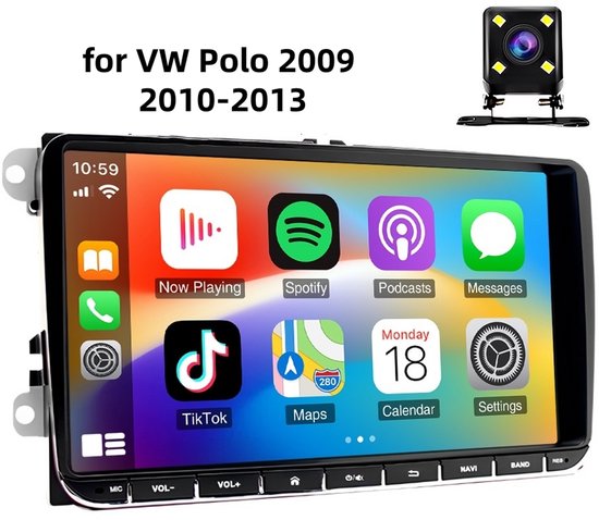 Autoradio Bluetooth - Autonavigatiesysteem 9 Inch - Android 15 Ondersteunt Carplay / Beeldweergave - Geschikt voor Volkswagen Polo 2009, 2010-2013