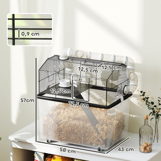 PawHut-Hamsterkooi-Staal-58x43x57cm-Zwart