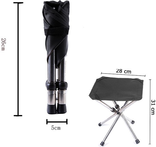 Draagbare kampeerstoel, opvouwbare kampeerkruk, mini draagbare opvouwbare stoel, kleine aluminium kampeerstoel, geschikt voor reizen, wandelen, vissen en barbecueën,Zwart,28*28*31cm — afbeelding 3