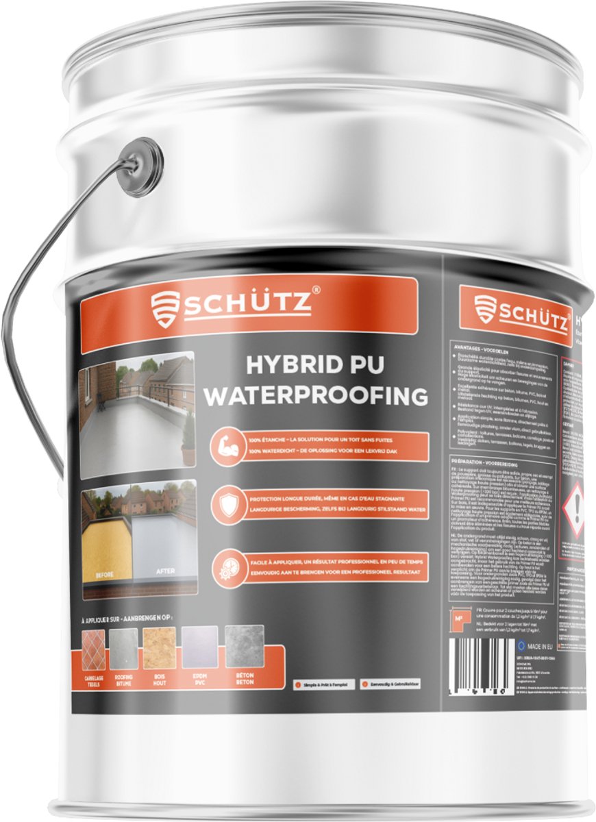 Schütz Hybrid Waterproofing – Vloeibare PU Dakcoating – 20KG – Naadloze Dakafdichting – UV-bestendig & Elastisch