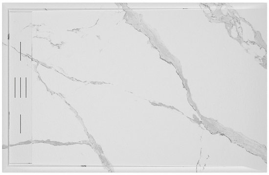 Vente-unique Receveur de douche Extra plat à poser ou à encastrer en résine SMC - Blanc marbré - 140 x 90 cm - LYROSA