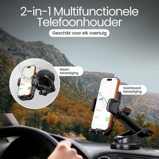 Siltcon® Telefoonhouder Auto - Extra Sterkte Zuignap voor Dashboard en Raam - Telefoonhouders Auto - GSM Houder Auto - Universeel voor alle Telefoons - Verstelbaar - Zwart
