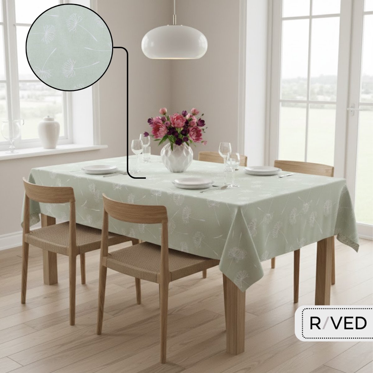 Raved Tafelzeil - 140 cm x 300 cm - Paardenbloem - Groen PVC Afwasbaar