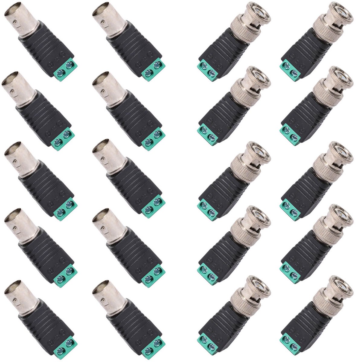 Image of 10-paar Premium BNC Video Balanced Converter - BNC Adapter Terminal Block - 2-pins BNC Mannelijke en Vrouwelijke Socket Kit - Coaxiale Cat5/Cat6 naar CCTV DVR Camera - Met Schroefclip