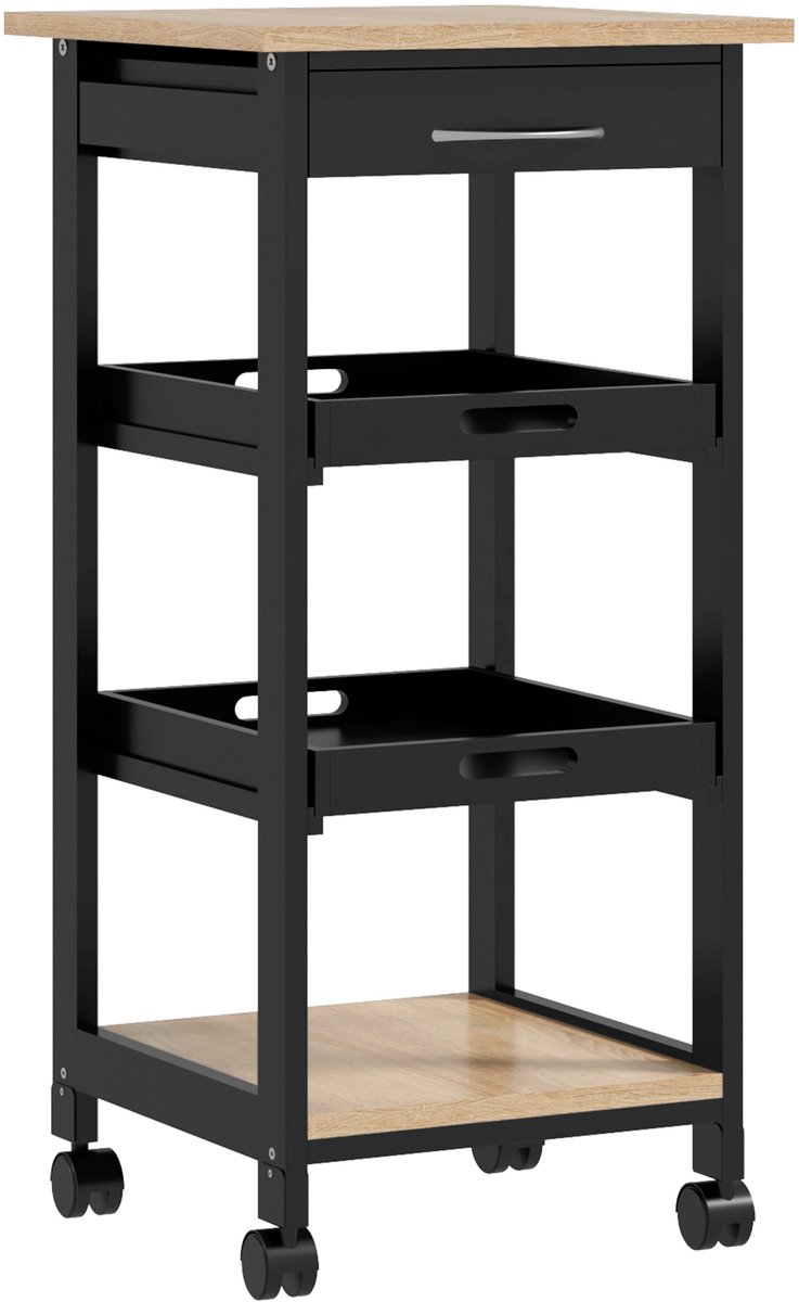 HOMCOM Keukenwagen - Grenenhout - 37x37x76cm - Zwart