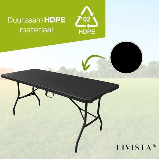 Livista Klaptafel 180x70 cm - Stevig Inklapbare Vouwtafel - Antislip - Weerbestendig - Zwart van Livista — afbeelding 4