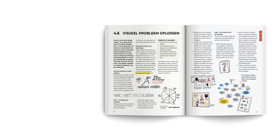Pagina's met diagrammen, tekst en illustraties over visueel problemen oplossen, inclusief een cirkeldiagram.
