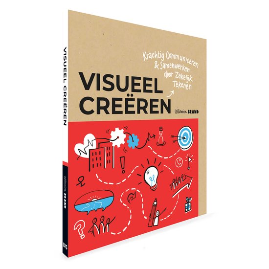 Boekomslag met de titel 'Visueel creëren: Krachtig communiceren & samenwerken door zakelijk tekenen' en diverse illustraties.