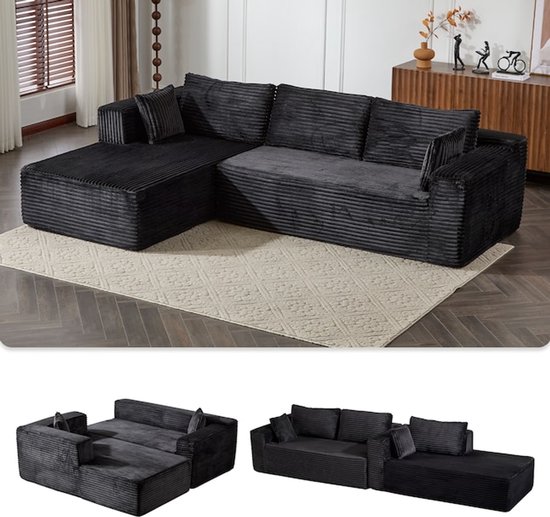 Bladez Modulaire L-vormige hoekbank, chenille cloudbank, vrij te