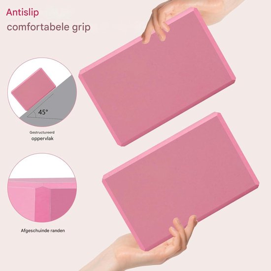 Vitdipy - Yoga Blok - 2 stuks - EVA Foam - Yoga Equipment - Hard foam blokken - Yoga & Pilates - 22*15.7*7.5 cm - Roze van Vitdipy — afbeelding 2