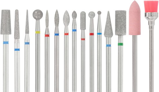 FOOCCA® Premium Diamond / Diamant Nagelfrees Bitjes - Set 15 Stuks - Elektrische Nagelvijl Opzetstukjes - Diamanten Bits - Universeel Formaat Nagel Bitjes - Manicure en Pedicure - Nagel Frees