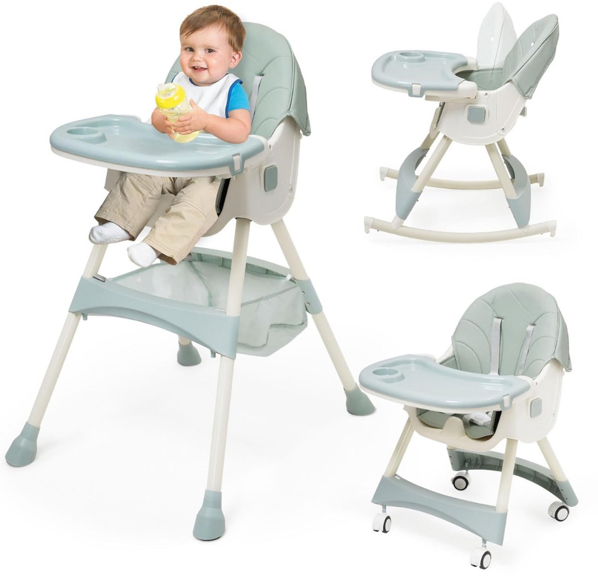 VIN® Kinder Eetstoel – 3-in-1 Babystoel Voor Aan Tafel Met Dienblad - Baby Stoel Voor Eten Met Wieltjes - Meegroei Kinderstoel - Baby stoeltje Zitten - Meegroeistoel Met Ligfunctie - Kindereetstoel