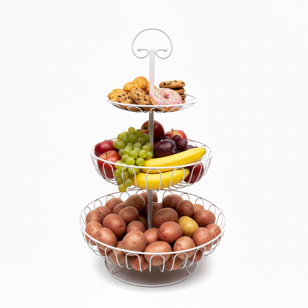 Fruitschaal etagère - 3 laags - metaal - wit