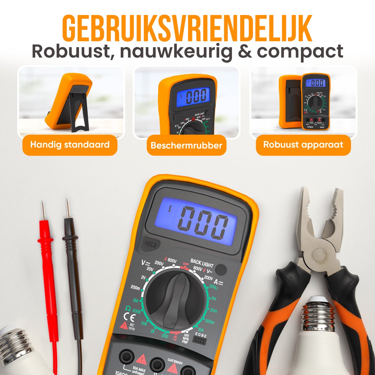 Digitale Multimeter - AC / DC - Incl. 9V Batterij, Klemtangen & Opberghoes - Multi Meter van Strex — cadeau in Tuin & Klussen - foto 6