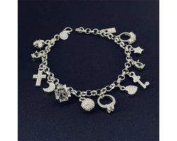 Sorprese Armband - Silver Charms Deluxe - Stainless Steel - Zilverkleurig - Verstelbaar - Armband Dames - Cadeau Voor Haar - Model ZZ