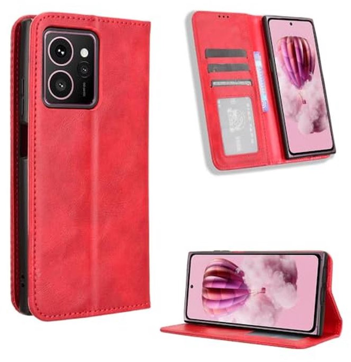 Flip-hoesje met Portemonnee en Standaard voor 5G Telefoons - Rood
