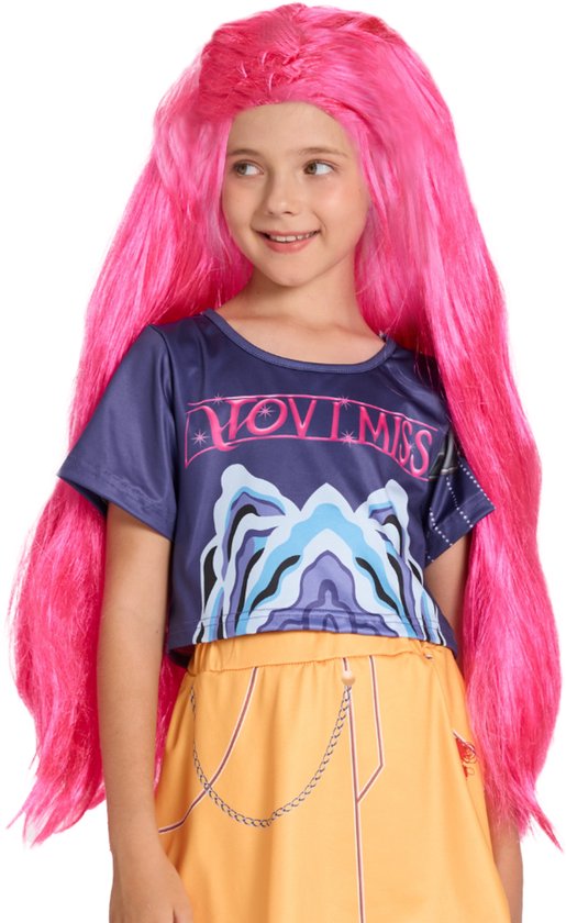 Joya Kids® K-pop Stijl Verkleedpruik Kind | Felroze Lange Pruik voor Meisjes | Demonenjager Stijl | Verkleedaccessoire voor Carnaval & Halloween | Past bij Kpop geinspireerde Verkleedset