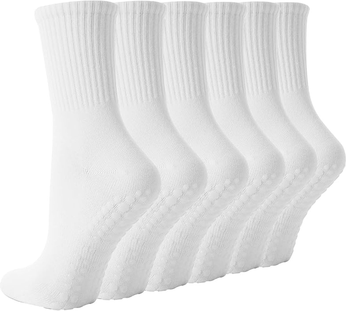 Kraftverdia Sokken Dames Antislip 3-Pack – Damessokken – Noppen Design – Eén Maat – Huissokken Dames anti Slip – Gripsokken voor Yoga Pilates Ballerina Ballet – Wit