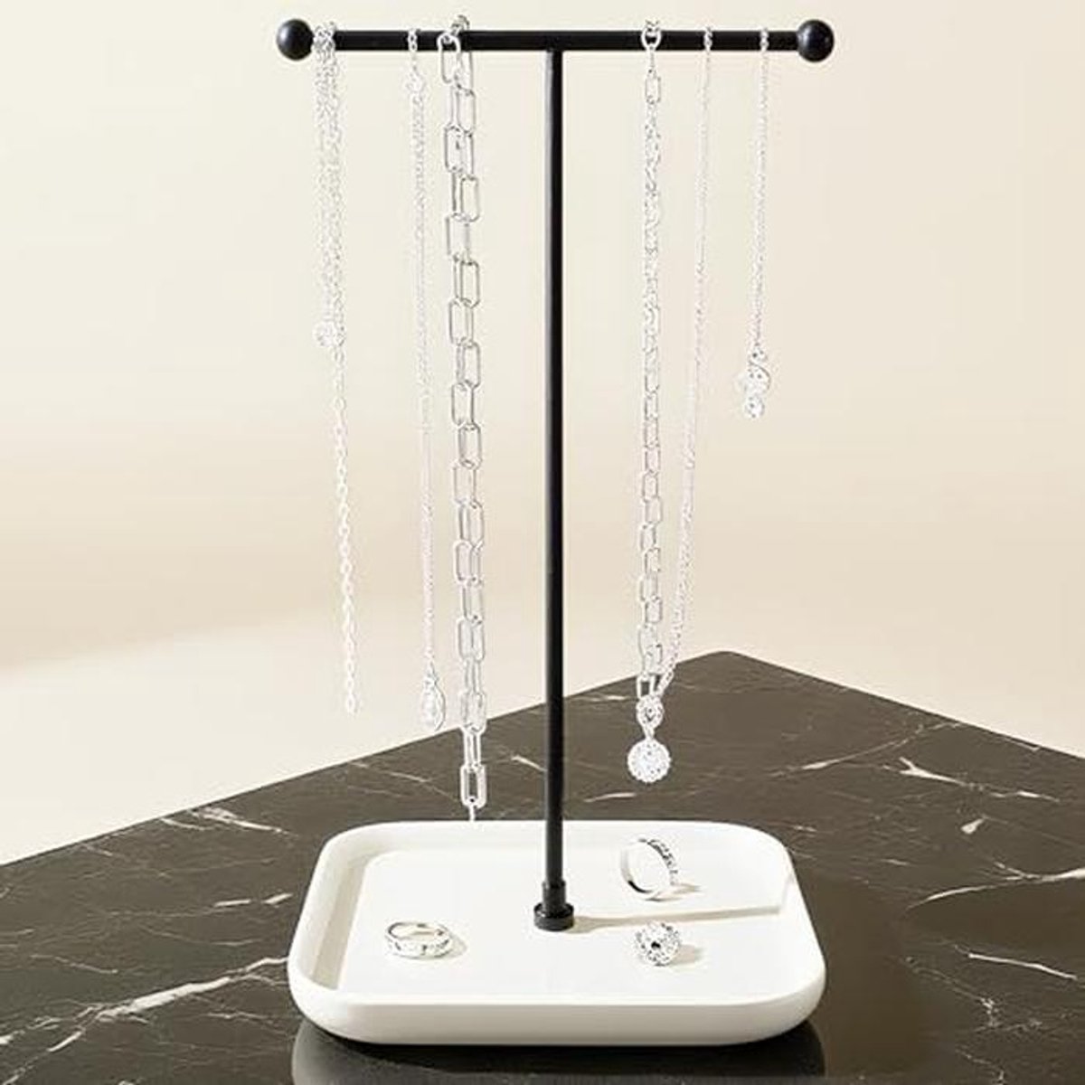 Sieradenstandaard met keramische basis - 31 cm hoog - sieradenorganizer voor halskettingen, armbanden en ringen